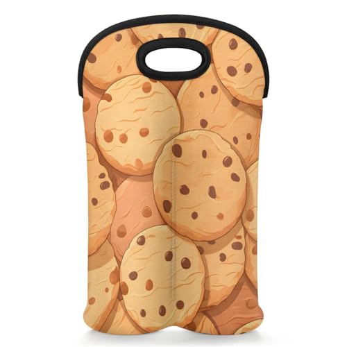 GzLeyigou 2 Bottles Biscuits Wine Bag Sleeve Totes Neoprene Protective Wine Carrier Bag for Wine,Water, Champagne, Beer, Baby Bottles,Gift 14.5 x 10 Inches