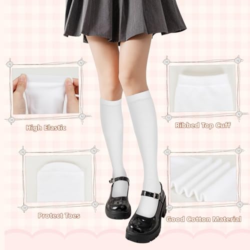 Girls Knee High Socks Kids Soccer Over the Calf Black White Cotton Socks School Uniform Athletic 3 Pairs 1-12 Years3
