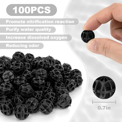 RAINFLOW Aquarium Bio Balls - 100pcs Black Bulk Sump Filter Media with Sponge Biological Filtration Media for Koi Pond,Fish Tank,Canister,Air Pump - Thumbnail 2