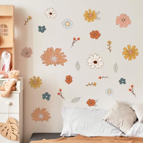 Amazon.com: wondever Boho Flower Wall Stickers Wildflower Floral Grass ...