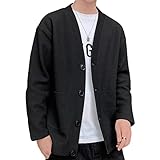 [Yezai] メンズ 秋服 和式カーディガン メンズ 無地 羽織 長袖 七分袖 半袖 和風 Vネックジャケット セーター 薄手 おしゃれ シャツ 軽量 通気性 春夏秋冬 服 大きいサイズ hei-2XL