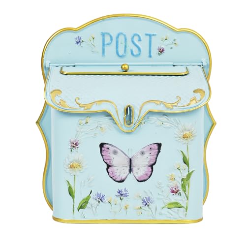 Z² BellaDecor Buzón de pared para exteriores, buzones de correo vintage para casa exterior, buzón de metal estilo antiguo, encanto nostálgico, decoración del hogar, mariposa azul