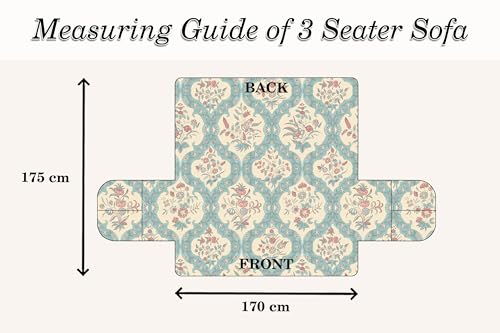 Image of Cloth Fusion 300 GSM Quilted Jaipuri Theme Printed 3 Seater Sofa Cover Mat-Style Fully Covered with Armrest Pockets, Adjustable Straps & Lock Fit (170 cm Seat Run, Floral Damask)
