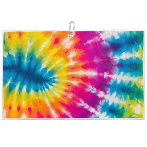 Rainbow Tie Dyeing Microfiber Golf Towel Microfiber Golf Towels for Golf Bags with Clip Golfer Funny Golf Gift for Men & Women 15