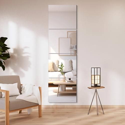 image for Delma Glass Full Length Wall Mirror Tiles, 14'' x 12'' 4PCS, Frameless