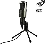 USB Condenser recording microphone, Home Studio Mic With monitoring function With Tripod great for Recording and singing Skype, YouTube, Google Voice Search, Games(Windows/Mac) By G-Touker