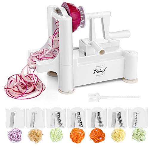 Vegetable Spiralizer, Dularf Fruit Veggie Slicer 7 Stainless Steel Blades With Washing Brush, Best Pasta Spaghetti Maker Kitchen Appliance