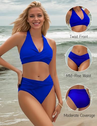 Image of Sopliagon Women's Bikini Sets Twist Front Two Piece Swimsuit Halter Bathing Suit