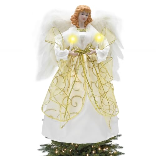 Weihnachtsbaumspitze Engel 32CM,Stoff Christbaumspitze mit LED...
