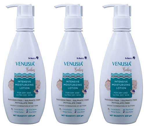 Dr. Reddy's Venusia Baby Intensive Moisturizing Lotion | Safe, Hydrating and Gentle | Goodness of Shea, Aloe, Cocoa and Mango Butter | Soothes Baby Skin | 300g (Pack of 3)