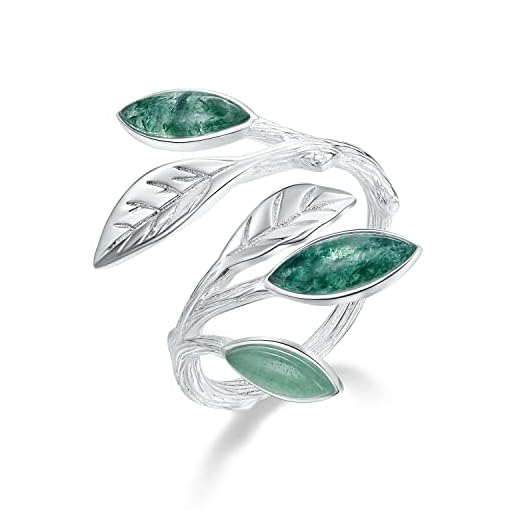 ♥Gift for Valentine's Day♥ 925 Sterling Silver Rings Spring in the Air Leaves Open Ring Handmade Jewelry Unique Gifts for Women Mother Mom Wife Girls Her