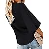 luvamia-Womens-Casual-V-Neck-Tops-34-Sleeve-Tie-Knot-Blouses-Solid-Button-Down-Shirts luvamia Women's Casual V Neck Tops 3/4 Sleeve Tie Knot Blouses Womens Holiday Tops Womens Tops Dressy Casual Tops for Women Casual Elegant Button Down Shirt Black Size Large Fits Size 12 / Size 14