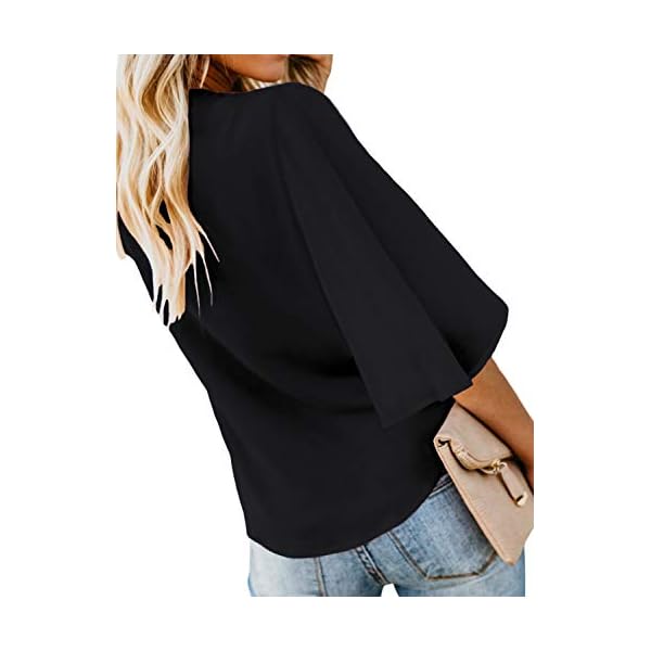 luvamia-Womens-Casual-V-Neck-Tops-34-Sleeve-Tie-Knot-Blouses-Solid-Button-Down-Shirts luvamia Women's Casual V Neck Tops 3/4 Sleeve Tie Knot Blouses Womens Holiday Tops Womens Tops Dressy Casual Tops for Women Casual Elegant Button Down Shirt Black Size Large Fits Size 12 / Size 14