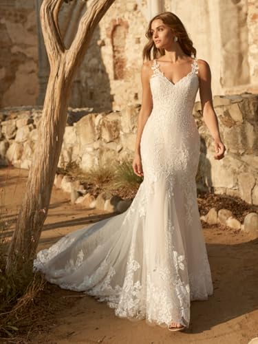 Beach Wedding Dresses for Bride 2025 Mermaid Lace Appliques Tulle Boho Bridal Gowns with Long Sleeve2