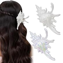 2 Pack Conch Hair Clips for Women Beach Ocean Seashell Large Hair Claw Clips Mermaid Accessories for Thick and Thin Hair