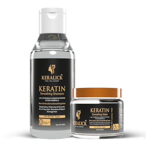 Image of Keratin Shampoo and Conditioner Combo for Women & Men, Sulphate & Paraben Free, Repairs Dry Frizzy Hair, Adds Shine, Salon Quality Keratin Treatment Kit with Hair Mask, 100ml