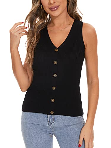 Inkoff Sleeveless Knit Sweater Tank Tops For Women Button Down Casual Cami Lightweight L #TOP17