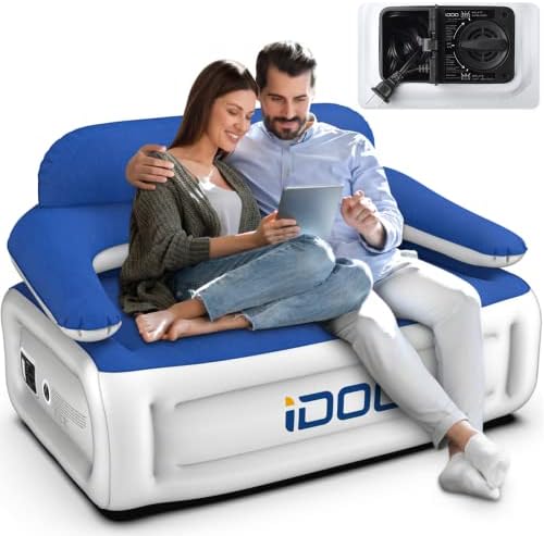iDOO Inflatable Couch, Blow Up Sofa 3 Seater with Built-in Pump, Camping Inflatable Chair, Portable Air Couch with Backrest, Blow Up Lounger, 3-Min Fast Inflation Deflation, Easy to Storage