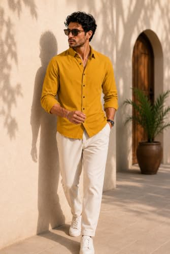 Image of Men Linen Cotton Full Sleeve Shirt for man | Mens Casual Shirt |Shirts for Men Stylish | Men Shirts | Casual Business Party Festival Regular Fit