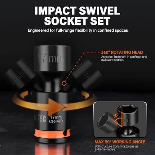 Image of 7pc 3 /8 inch Drive Impact Universal Swivel Socket Set