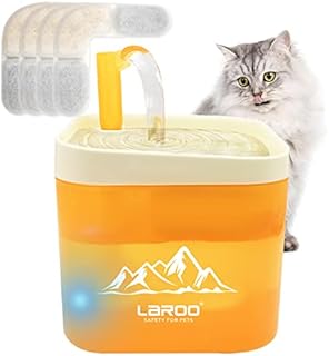 LaRoo Cat Fountains with LED Indicator Light, 2L/70.5OZ Pet Water Dispenser Large Capacity and Quiet, Automatic Water Dispenser with 3 Replacement Filters for Kitten Puppy Cat Dog (Orange)