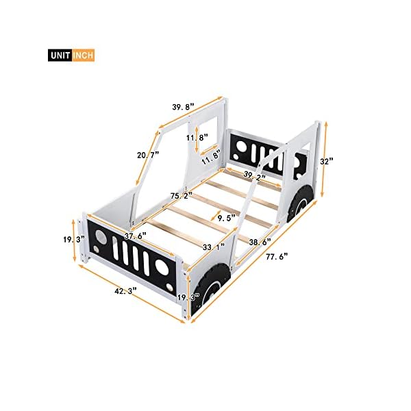 Twin size kids bed classic car shaped platform bed with wheels wood twin montessori floor bed for kids boy girls lightning mcqueen bed whiteblack  urban country home decor