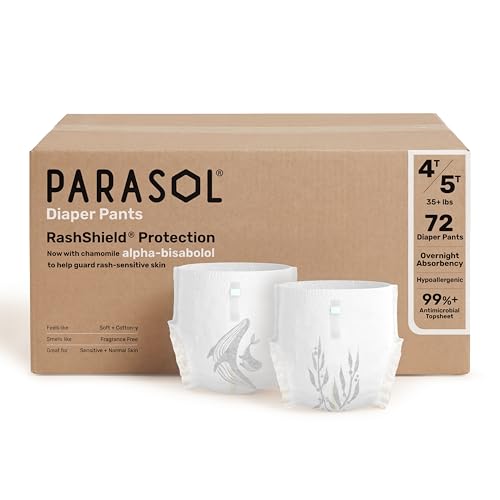 Parasol Chlorine Free Disposable Diaper Pants Size 6 (4T-5T) 72 Count Pull On Style with RashShield Protection and Active 360 Comfort Wrap Hypoallergenic Training Diaper