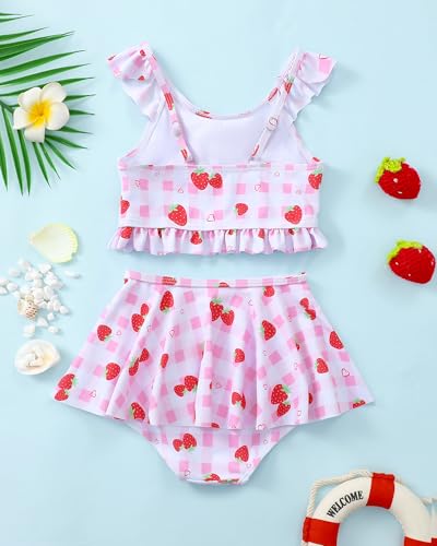 Image of Saeaby Toddler Little Girls Swimsuit Summer Halter Ruched Tankini 2 Piece Bathing Suit for Girl Beach Swimwear 3-8Y