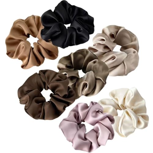 7 Pcs Satin Scrunchies Soft Hair Ties Fashion Hair Bands Elastic Bracelets Ponytail Holders Hair Accessories for Women Girls (4.7 Inch, Neutral Color) — view 2