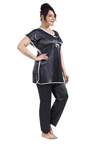 Image of Fabme Women's Satin Plain Kaftan Top & Pyjama Set