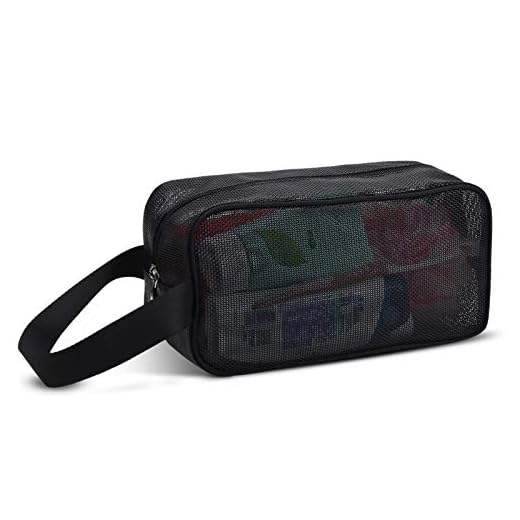Moyad Mesh Shower Caddy Portable Toiletry Bag Shower Tote College Dorm Room Essentials for Girls Guys Gym Bag Bathroom Shampoo Bags Beach Bag Camping Shower Organizer Hanging Mesh Zipper Bag, Black