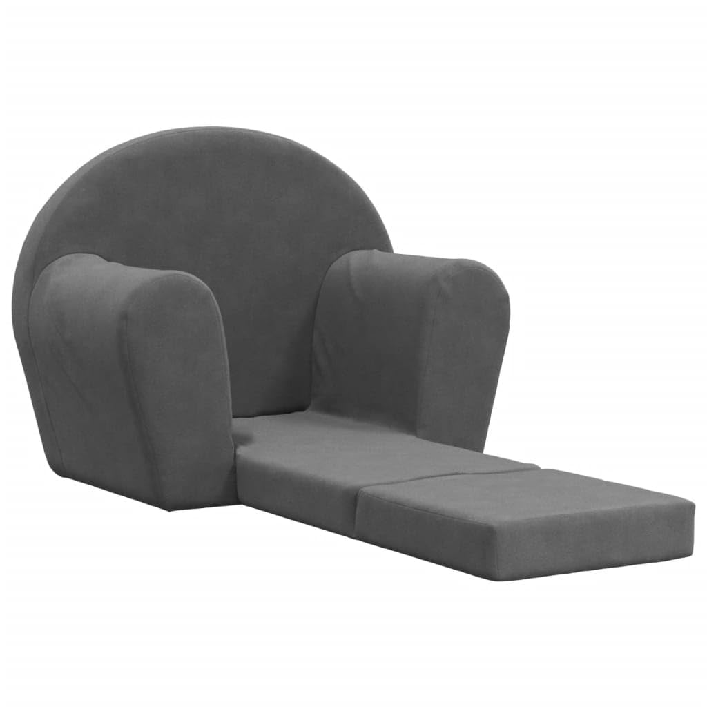 Sofá cama infantil de felpa suave en antracita con funda extraíble 57 x 90 x 45 cm, sillón infantil 2 en 1 y minisofá cama, ahorra espacio y cómodo para habitaciones de bebés y habitaciones