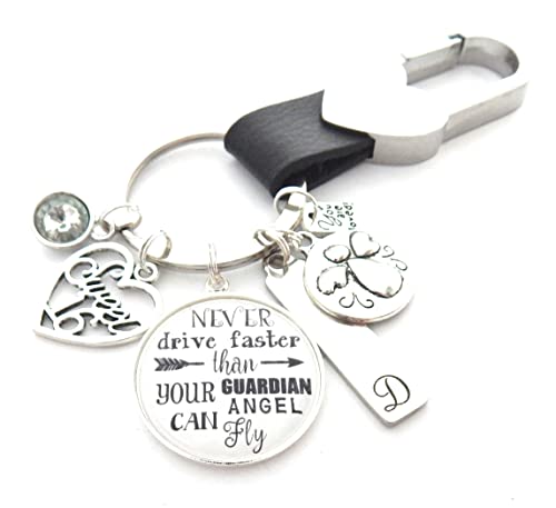 New Driver Gift, Sweet 16 Never Drive Faster than your Guardian Angel can Fly, Daughter Niece Granddaughter Goddaughter Keychain