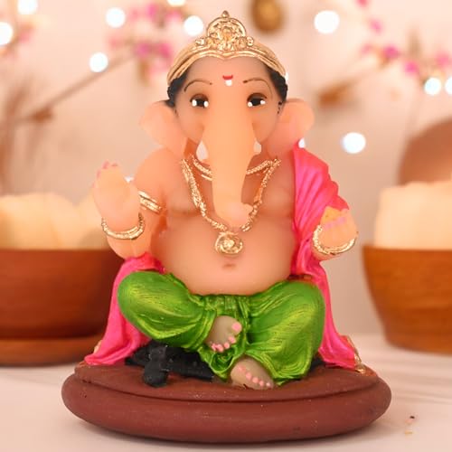 Image of KariGhar, Path Ganesh Perfect for Study Table, Car Dashboard and Housewarming (Dhoti Colour May be Vary)