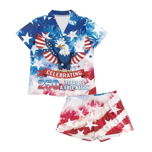 Image of Women's Short Sleeve Sleepwear Button 2 Piece Plus Size Pajamas Casual Soft Stretchy Funny Nightwear with Pockets