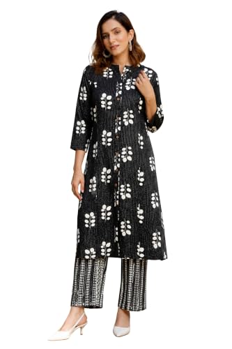 Image of MIRCHI FASHION Pure Cotton Plus Size Lucknowi Chikankari Kurta Set with Pant | 3XL 4XL 5XL Straight Kurta Pant Set | Ethnic Office Wear