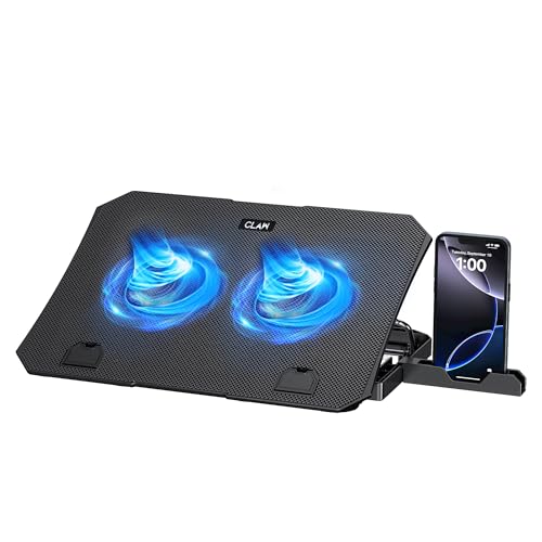 Image of CLAW Air Pro C39 Laptop Cooling Pad with Dual 125mm Fans (1000 RPM), Mobile Stand, Anti-Slip Baffle, 5 Height Levels, 2 USB 2.0 Ports, Supports Up to 17-Inch Laptops - Black