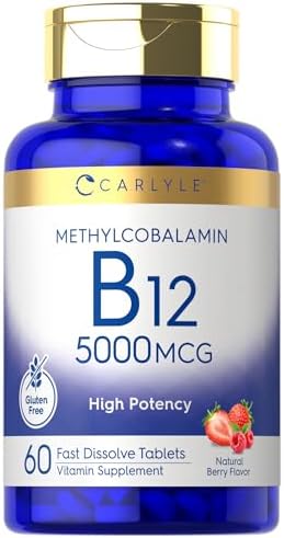 Carlyle Methylcobalamin Vitamin B12 5000mcg | 60 Fast Dissolve Tablets | for Adults | Vegetarian, Non-GMO & Gluten Free Supplement