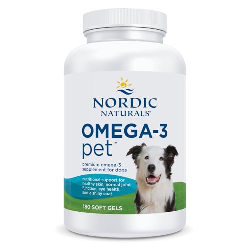 Nordic Naturals Omega-3 Pet, Unflavored - 180 Soft Gels - 320 mg Omega-3 Per Soft Gel - Fish Oil for Dogs with EPA & DHA - Promotes Heart, Skin, Coat, & Immune Health