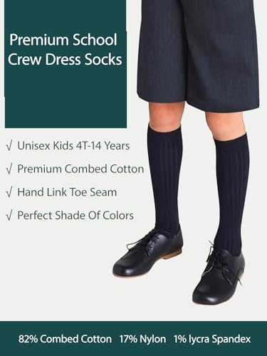 Image of COTTON DAY Kids Girls Unisex Knee High School Dress Socks Seamless Toe 3 Pack Black White Gray Navy Blue