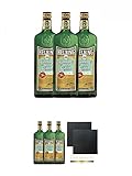 Helbing Hamburgs feiner Kümmel 3 x 0,7 Liter + Helbing Hamburgs feiner Kümmel 3 x 0,7 Liter + Schiefer Glasuntersetzer eckig ca. 9,5 cm Ø 2 Stück