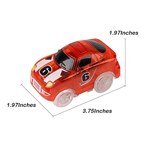 Mini Tudou Magic Tracks Cars 2 Pack Toys Cars Red Green Cartoon Car with 3 LED Lights Glow in Dark for Magic Tracks and Neo Tracks Accessories for Boys and Girls - Thumbnail 5