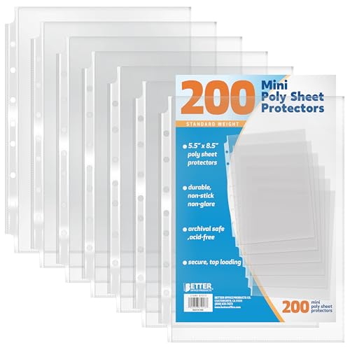 Better Office Products 200 Count Mini Poly Sheet Protectors Standard Weight Diamond Clear 5.5 x 8.5 200 Pack