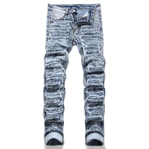 XYGJZ Men's Ripped Jeans Distressed Slim Fit Skinny Stretch Blue Denim Jeans Pants