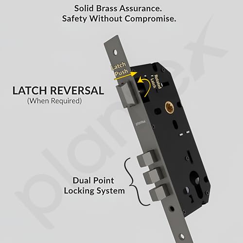 Image of Plantex Door Lock for Home /Main Door Lock Set with 3 Years Warranty /Mortise Lock with Brass Lock Body & Cylinder with 3 Brass Key - (7129, Grey)