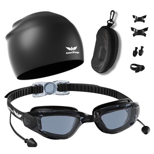 Image of 7 in 1 Swim Goggles + Swim Cap for Men Women,No Leak Anti-Fog & UV, Wide Visio HD Mirror PC Lens