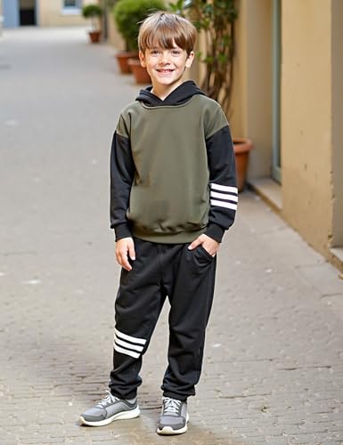 Image of Toddler Boy Clothes Long Sleeve Colorblock Hoodie Sweatsuits Tops and Pants 2Pcs Winter Outfits Boys Fall Clothes