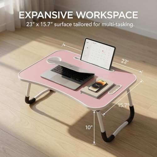 Image of BUYIFY 23 inch Foldable Lap Desk for Laptop Writing w /Cup Holder Pink
