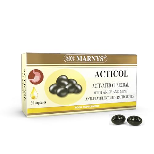 Marnys Acticol - Activated Charcoal with Mint & Anise - Natural Digestive Relief - Bloating & Gas Reduction - 30 Capsules