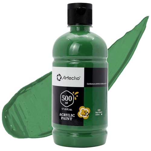 Artecho Acrylfarbe Saftgrün 500 ml, Wasserfest und Lichtecht, Schnell Trocknend, Acrylfarbe für Leinwand, Holz, Stoff, Handwerk, Leder und Stein.